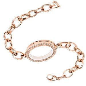 Origami Owl 9” Rose Gold Secure Locket Bracelet with Swarovski crystals on face